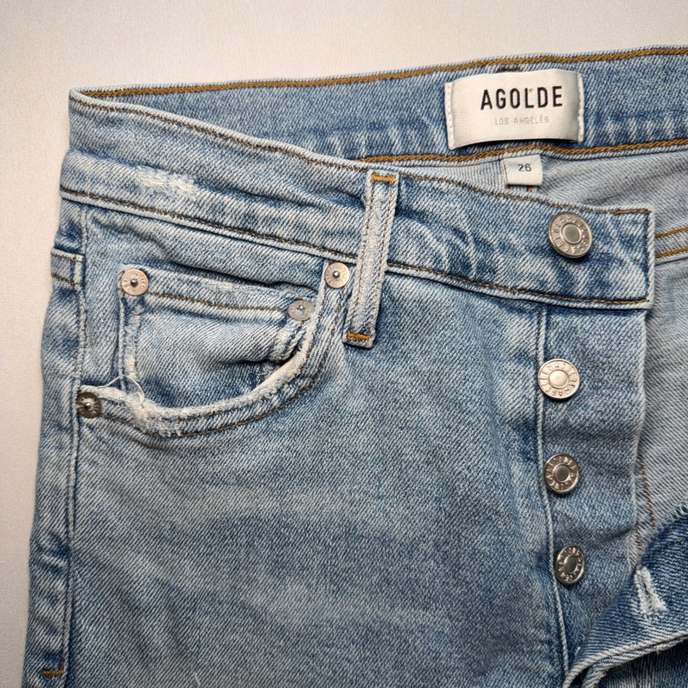 AGOLDE High Rise Jeans Womens 26 Straight Leg Blue Denim Button Fly Light Wash - Picture 9 of 14